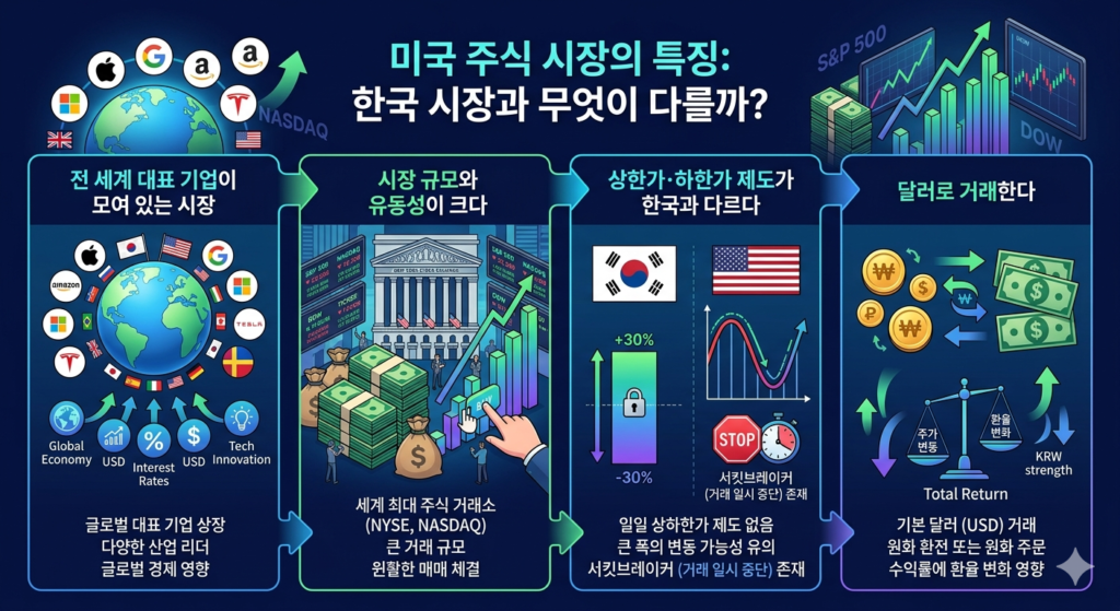 미국 주식 시장의 특징
한국 시장과 무엇이 다를까?