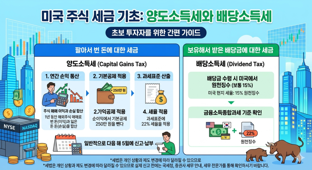 미국 주식 세금 기초 : 양도소득세와 배당소득세 안내